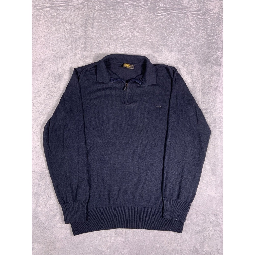 Zilli Sweater Mens XL Navy Blue Long Sleeve Quarter Zip Rib knit
